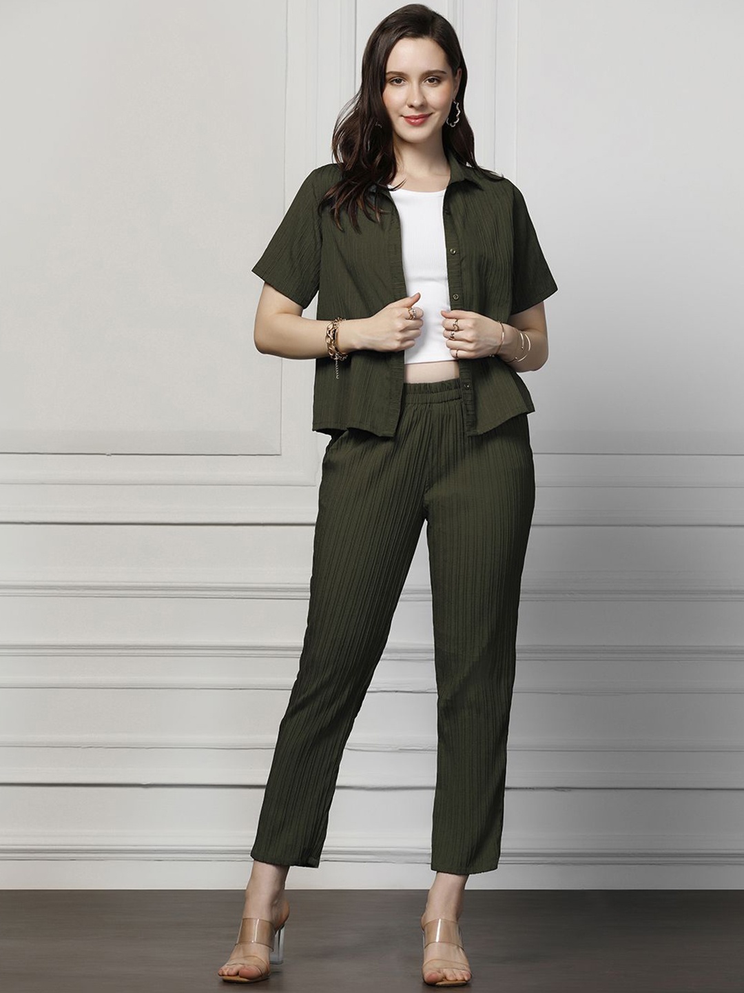 

Moda Rapido Olive Shirt Top With Trousers