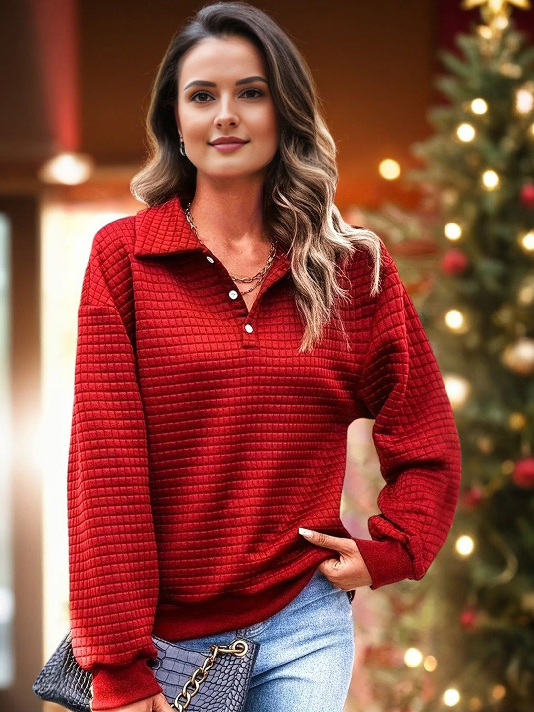 

StyleCast Women Shirt Collar Top, Red