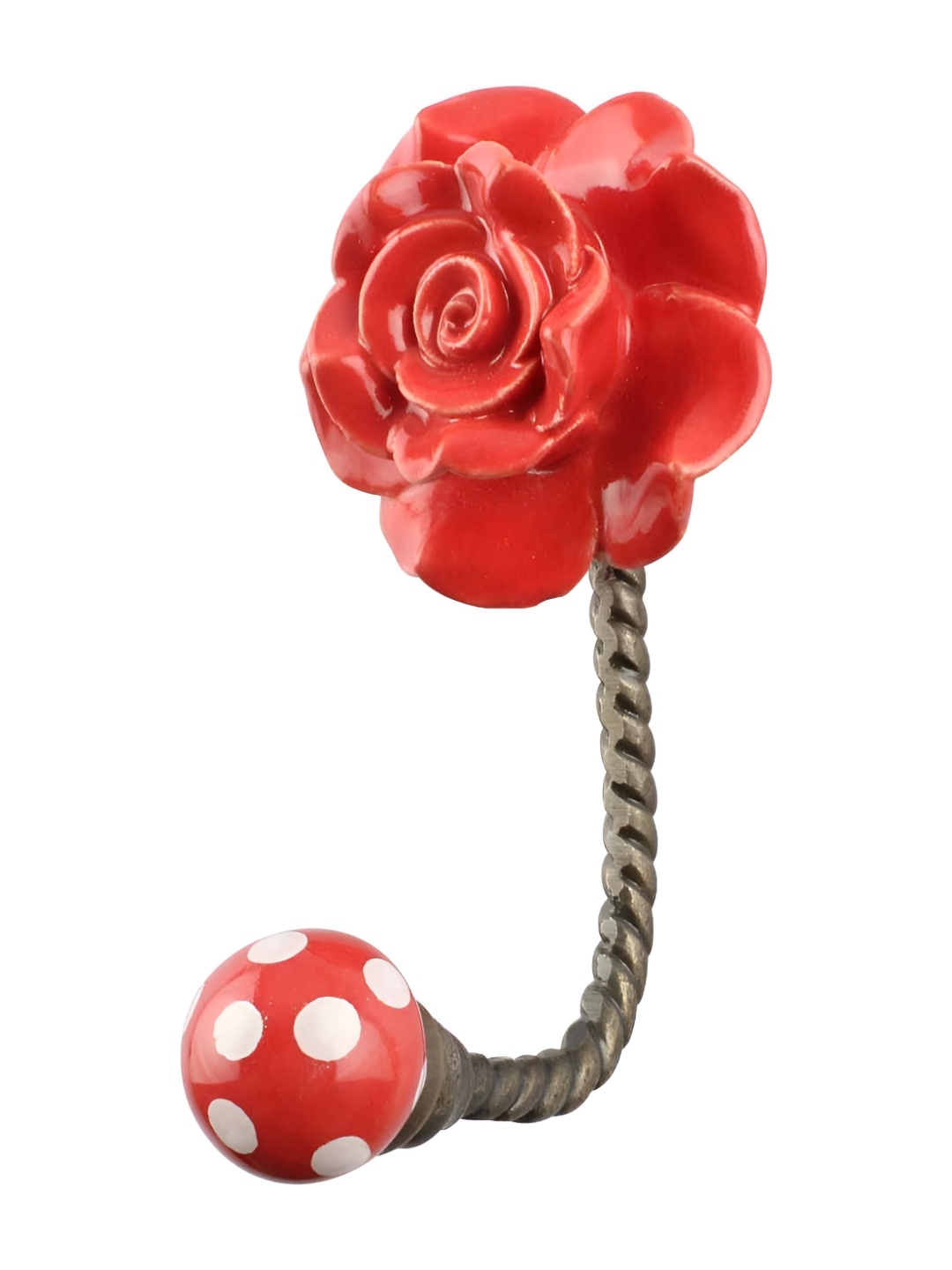 

IndianShelf Red Ceramic Flower Wall Hanger Hook For Kitchen