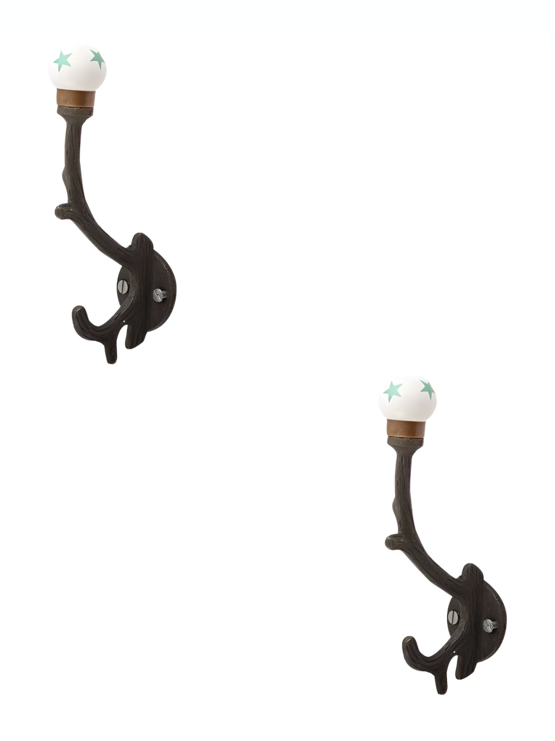 

IndianShelf Green 2 Piece Ceramic Star Tree Hangers for Clothes Wall Mounted Key Holders