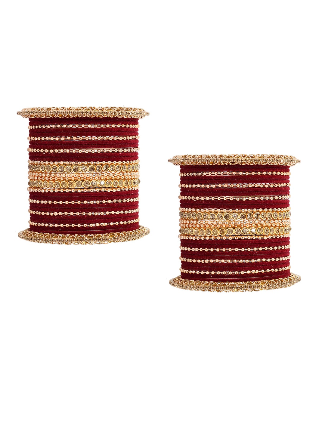 

ZULKA Set of 60 Alloy Artificial Stones and Beads Studded Bangles, Maroon