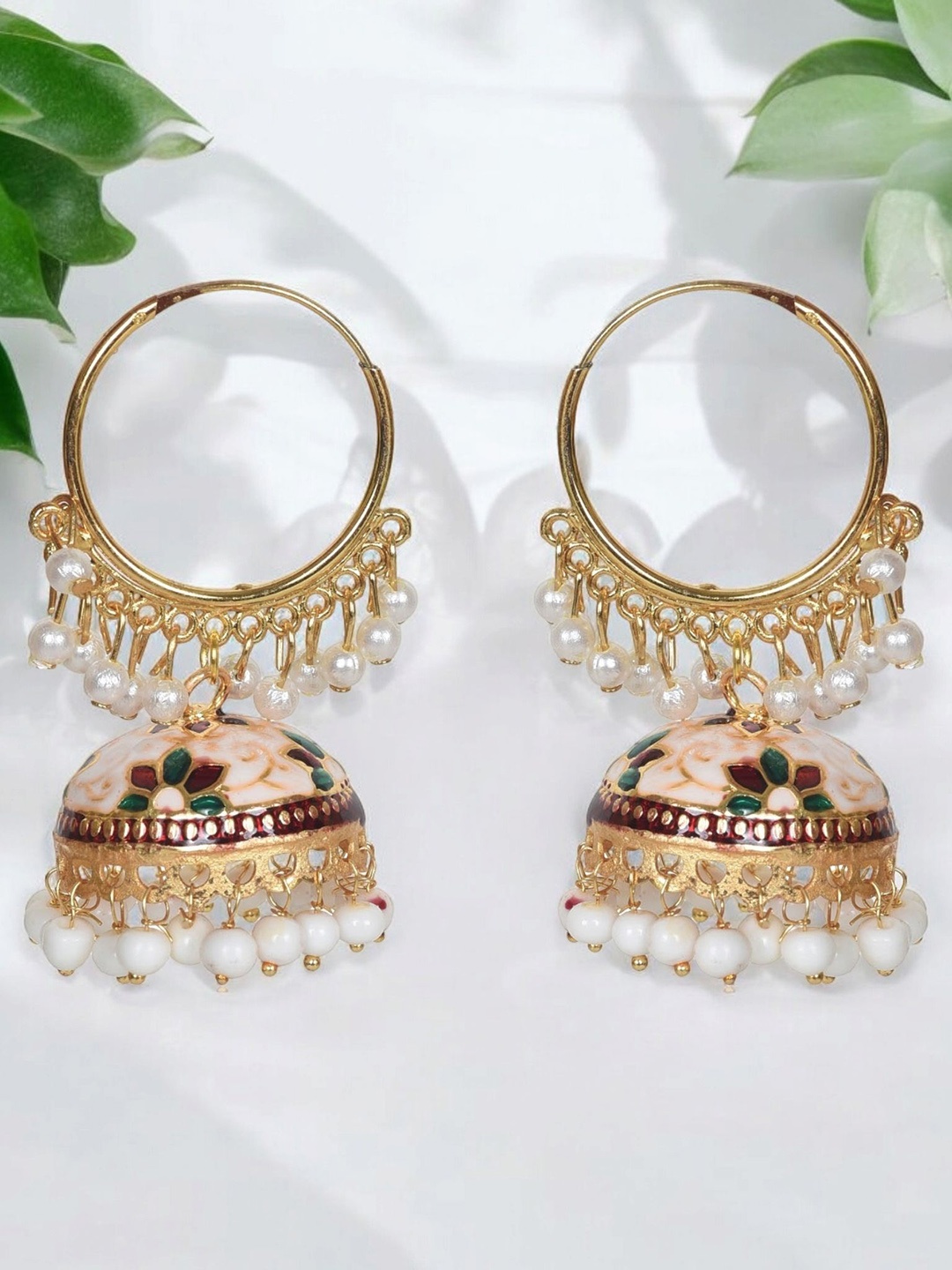 

Nilu's Collection Brass Plated Pearls Studded Spherical Shaped Jhumkas, Gold