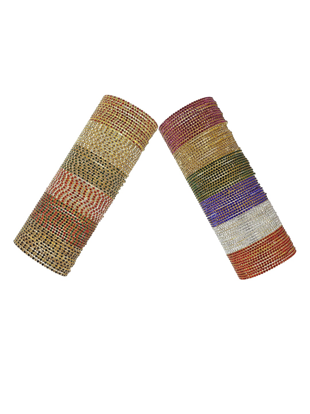 

ZULKA Set of 38 Zari Dotted and Rainbow Zircon Gemstone Bangles, Yellow