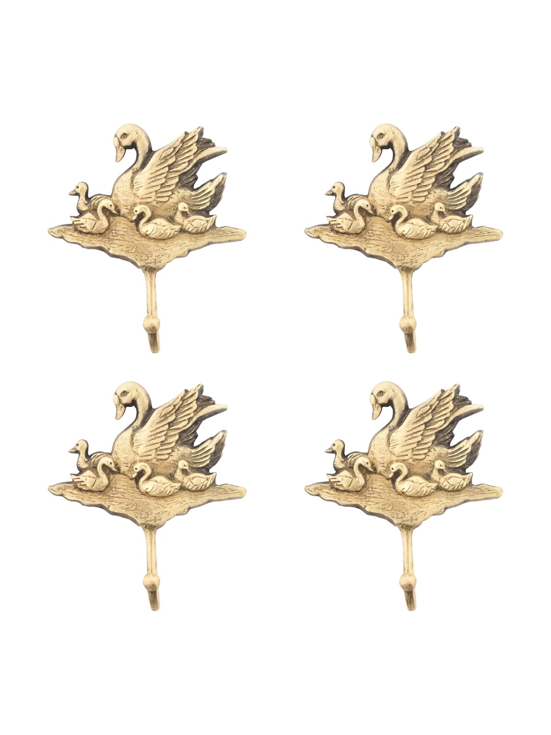 

IndianShelf Gold-Toned 4 Piece Brass Duck Ducklings Door Hangers For Clothes Wall Hooks