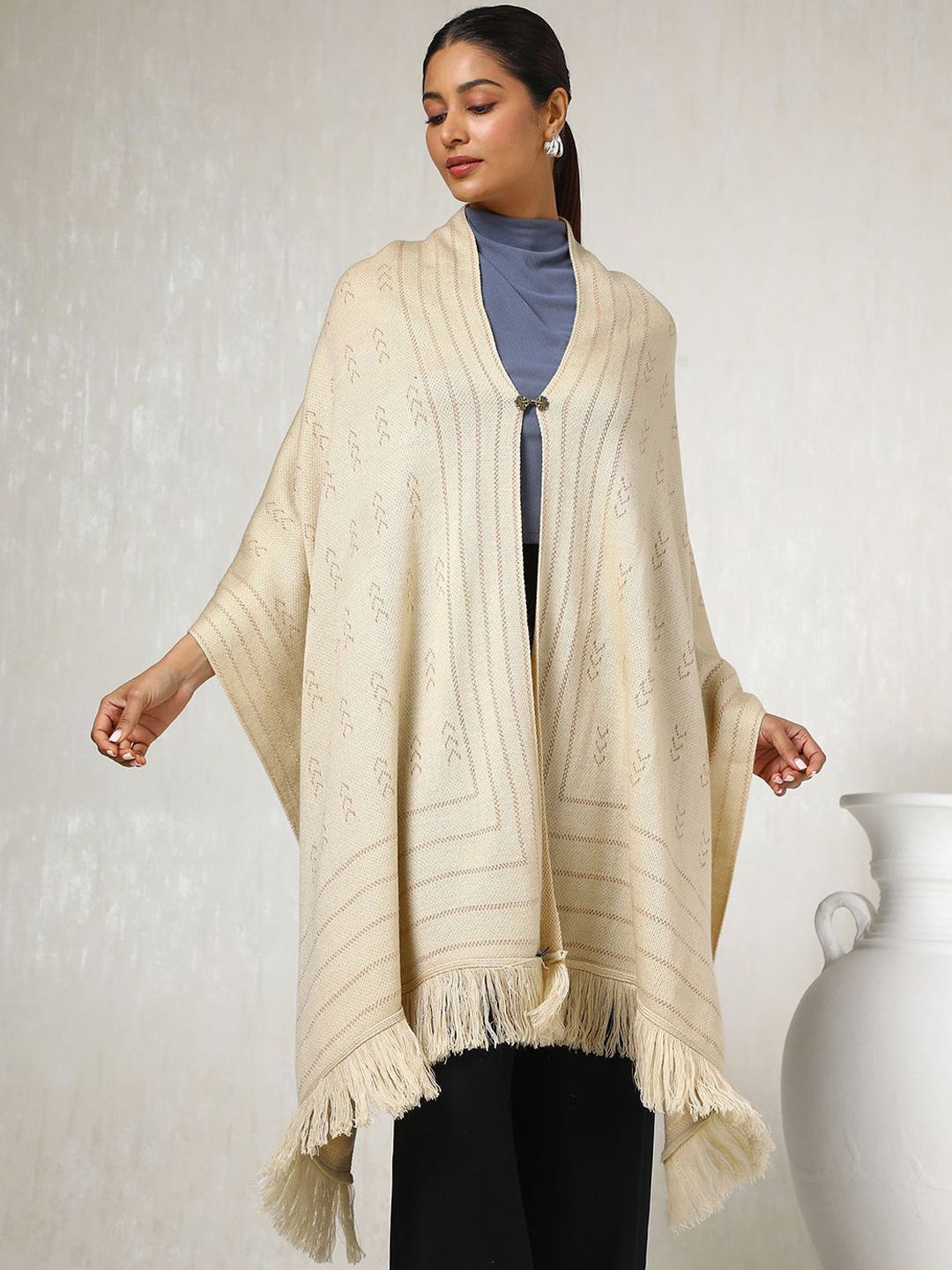 

Soch Women Ethnic Motifs Woven Design Acrylic Shawl, Beige