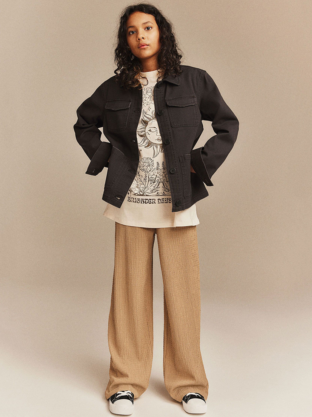 

H&M Crinkled Jersey Trousers, Beige