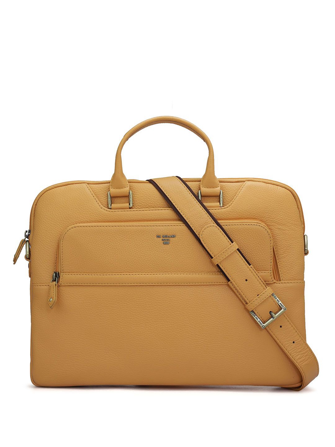 

Da Milano Unisex Textured Leather Laptop Bag, Mustard