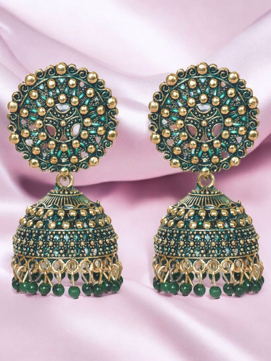 

Nilu's Collection Beaded Contemporary Jhumkas, Gold