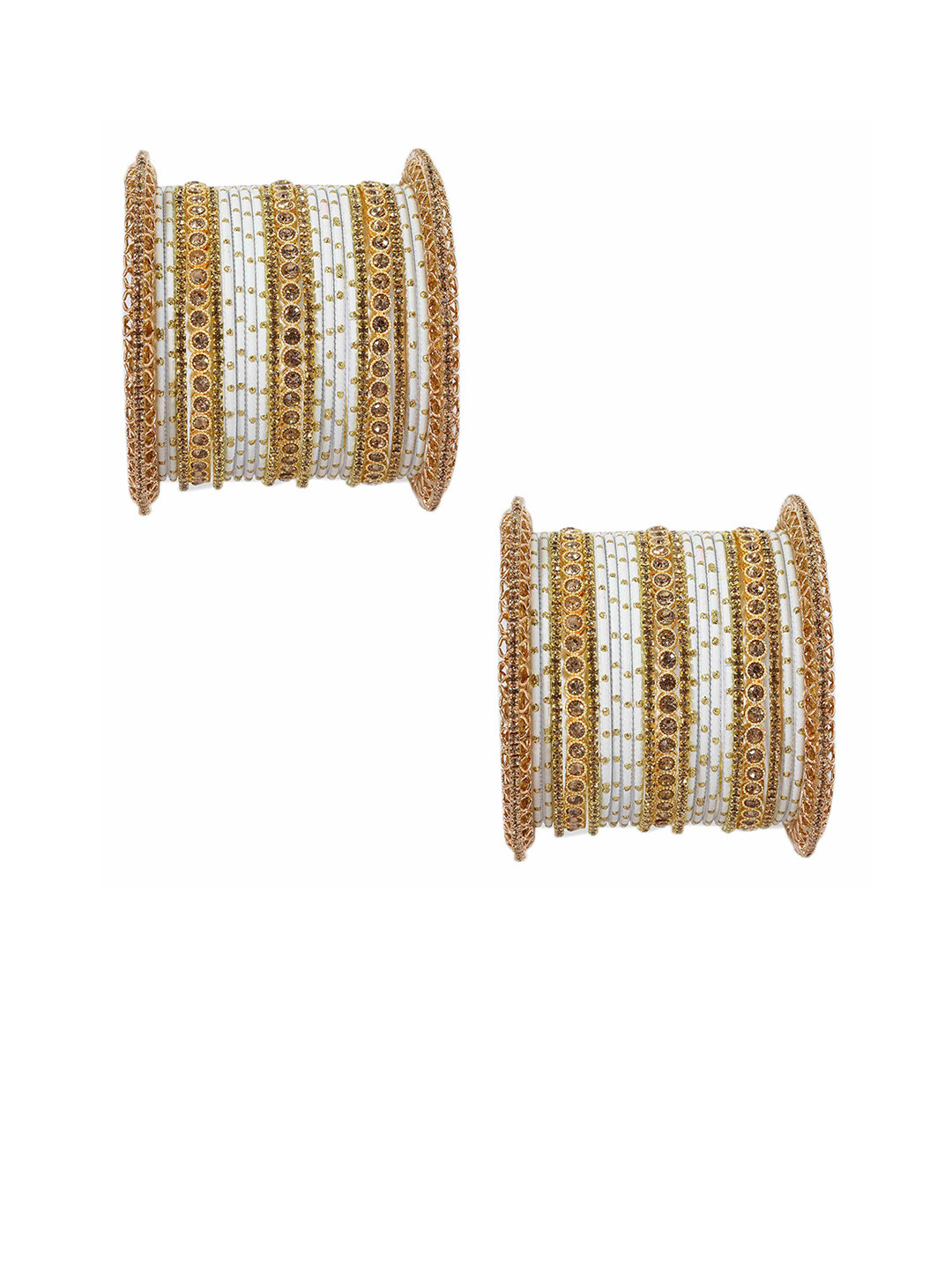 

Set of 40 Metal With Zircon Gemstone and Bells Latkan Linked Velvet Bangles For Women, Green