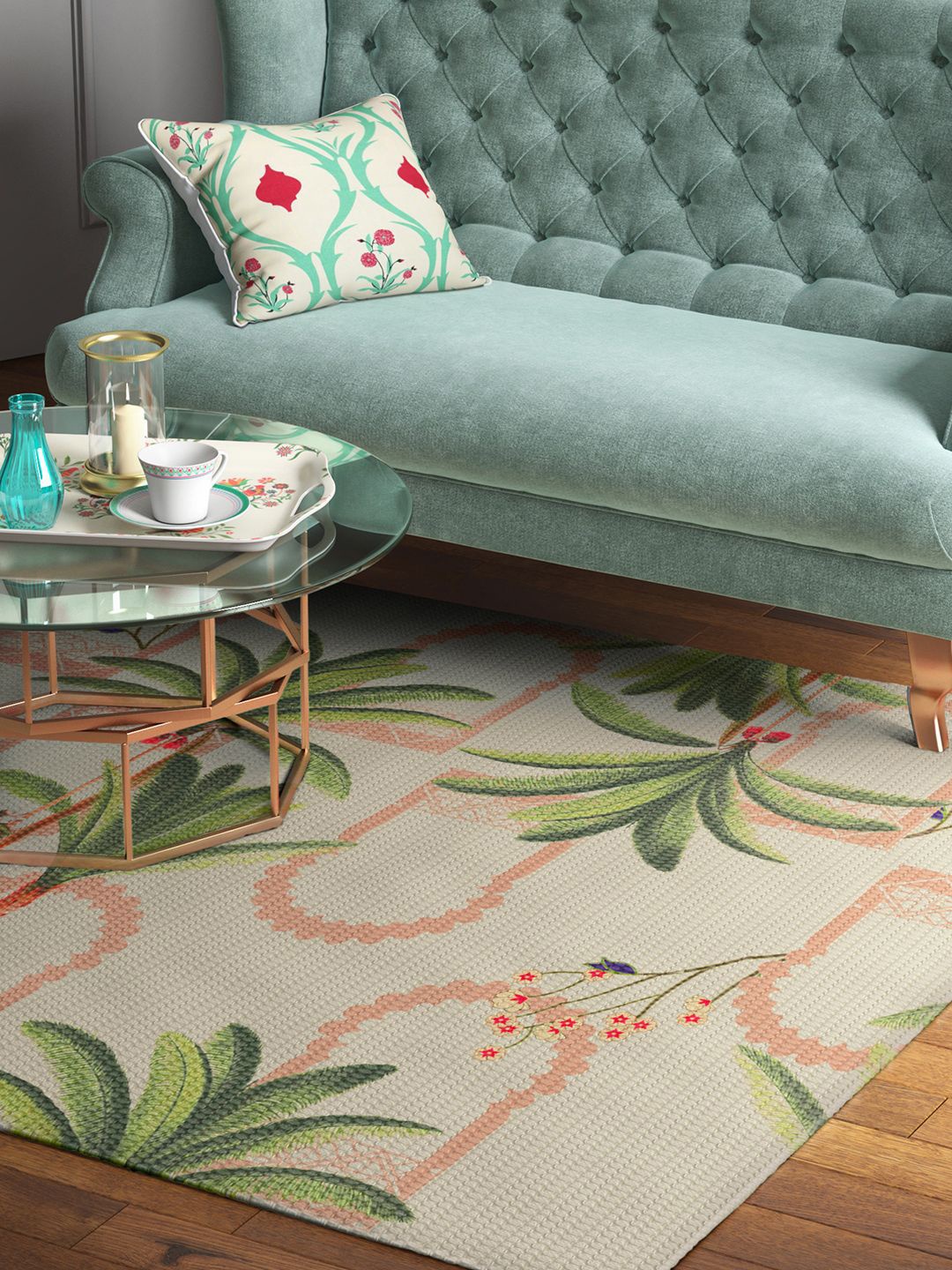 

India Circus by Krsnaa Mehta Brown & Green Floral Carpet