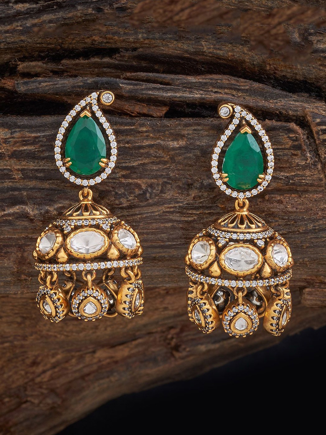 

Kushal's Fashion Jewellery Kundan Studded Dome Shaped Jhumkas, Gold