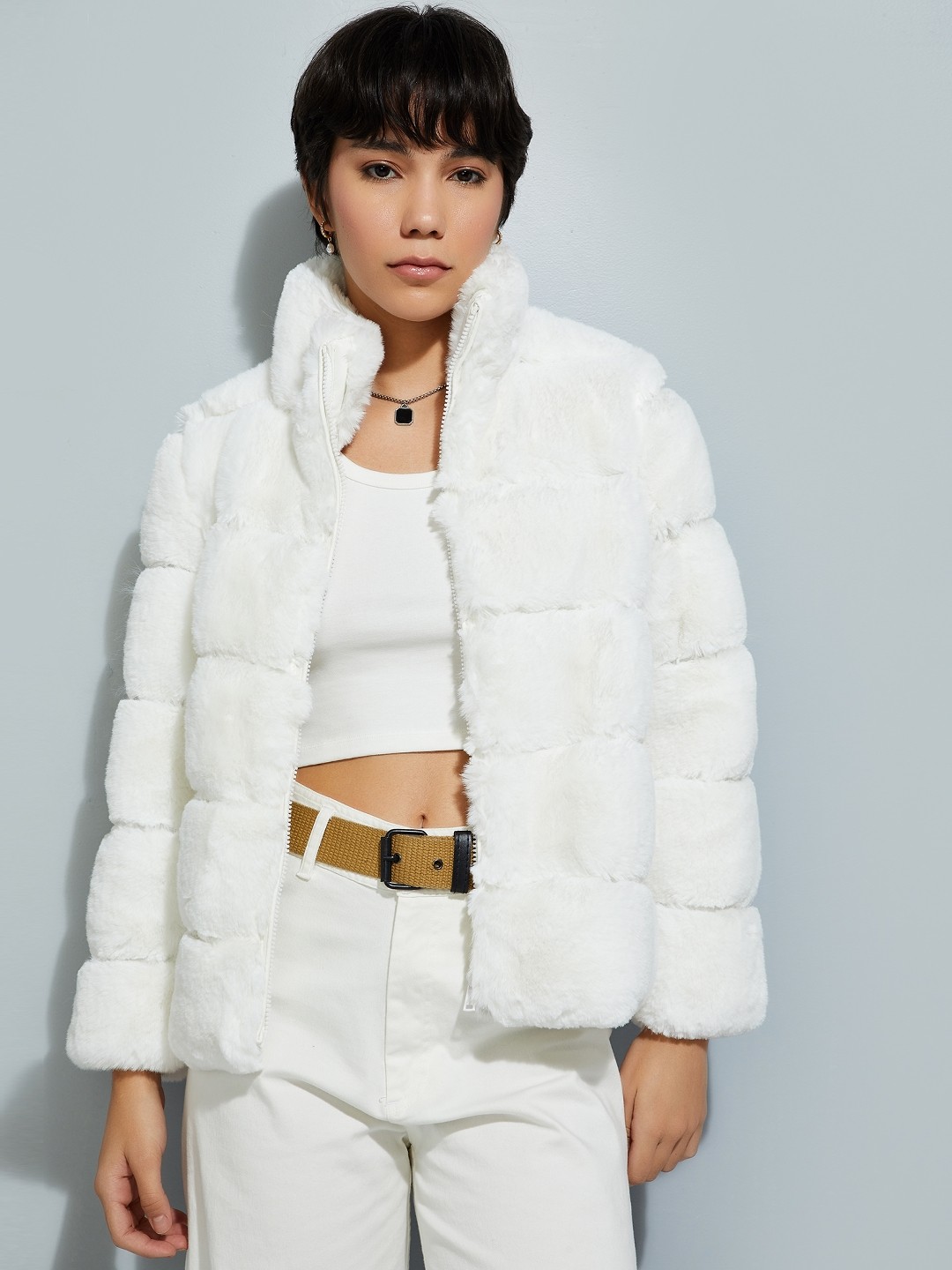 

MAX URB_N Women Faux Fur Stand Collar Jacket, Pink
