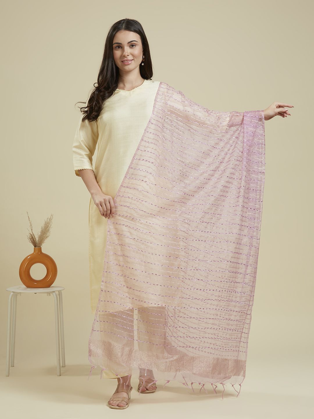 

Dupatta Bazaar Woven Design Organza Dupatta with Zari, Mauve