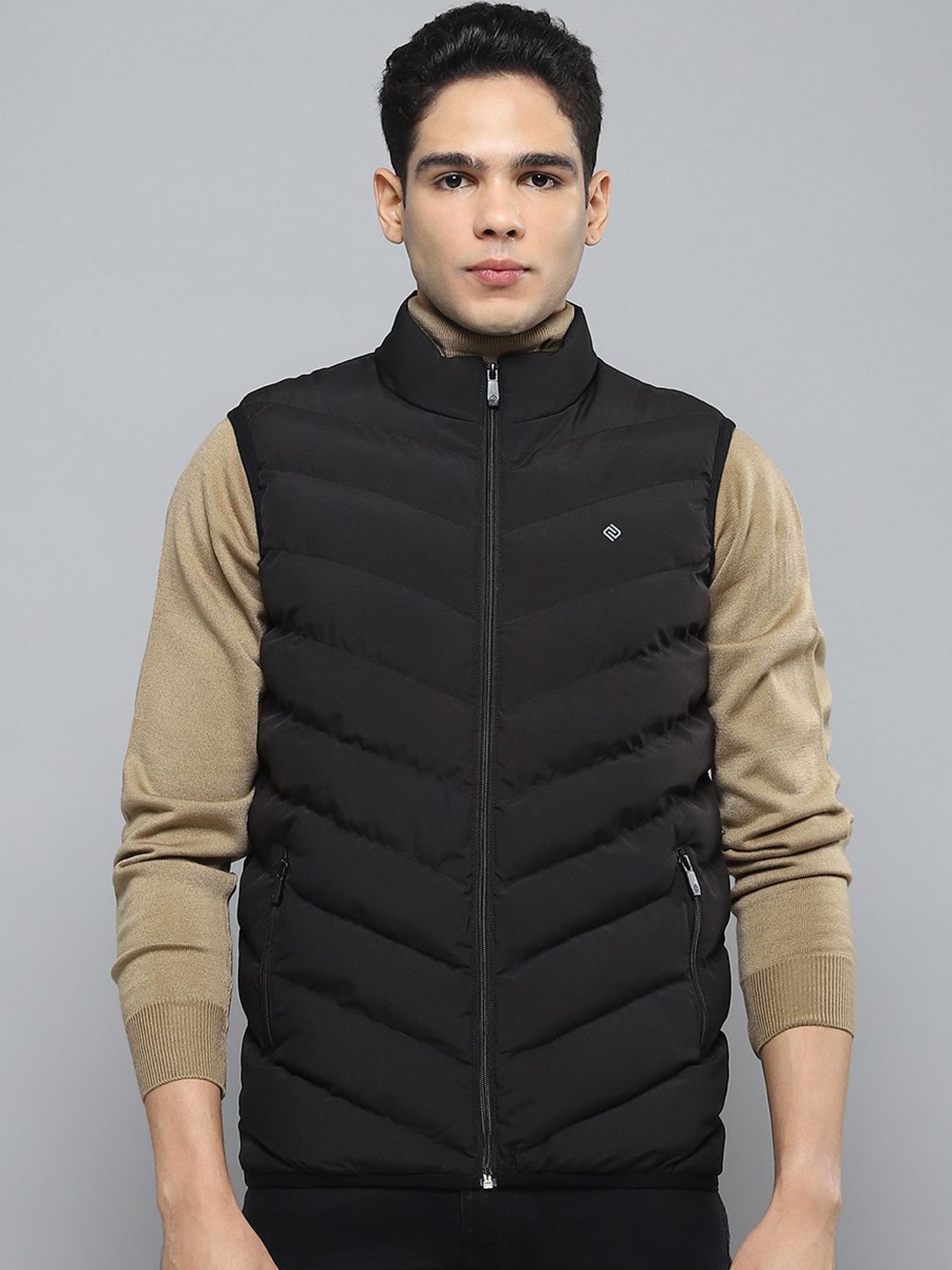 

Cloak & Decker Men Mock Collar Solid Casual Padded Jacket, Black