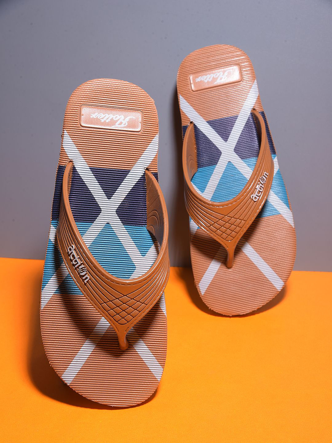 

Action Men Printed Rubber Thong Flip-Flops, Tan