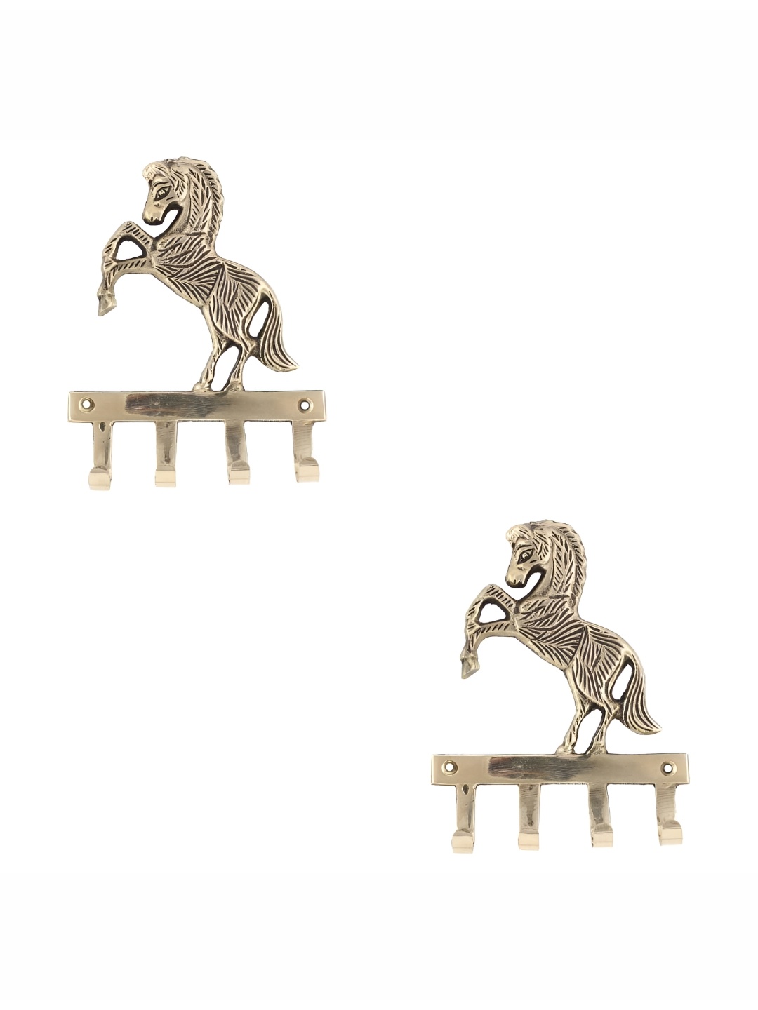

IndianShelf Gold-Toned & Black 2 Pieces Horse Brass Wall Hooks