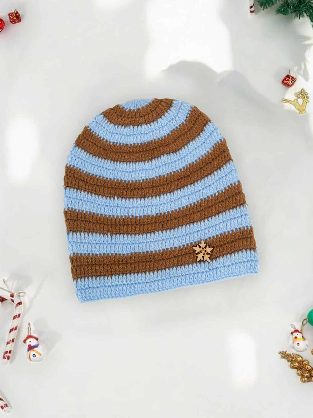 

LITTLE GINNIE Kids Stripes Woolen Beanie Cap, Blue