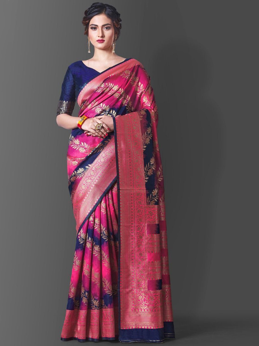 

Wuxi Woven Design Zari Pure Silk Banarasi Saree, Pink