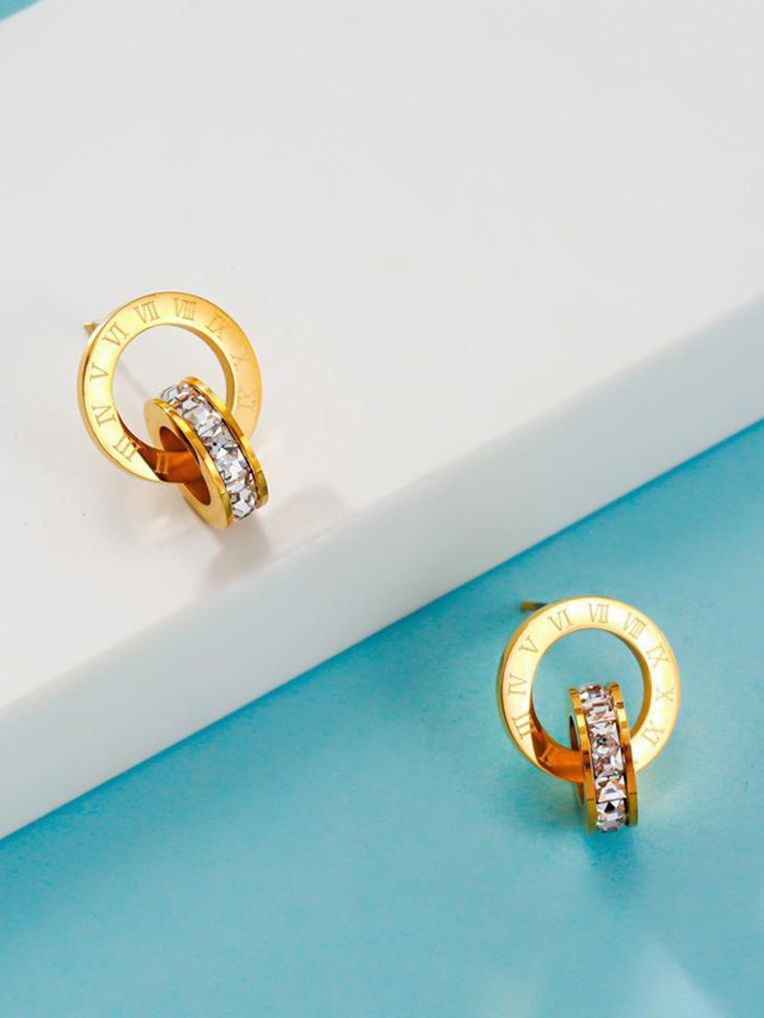 

DESTINY JEWELS Cubic Zirconia Stone Studded Studs, Gold