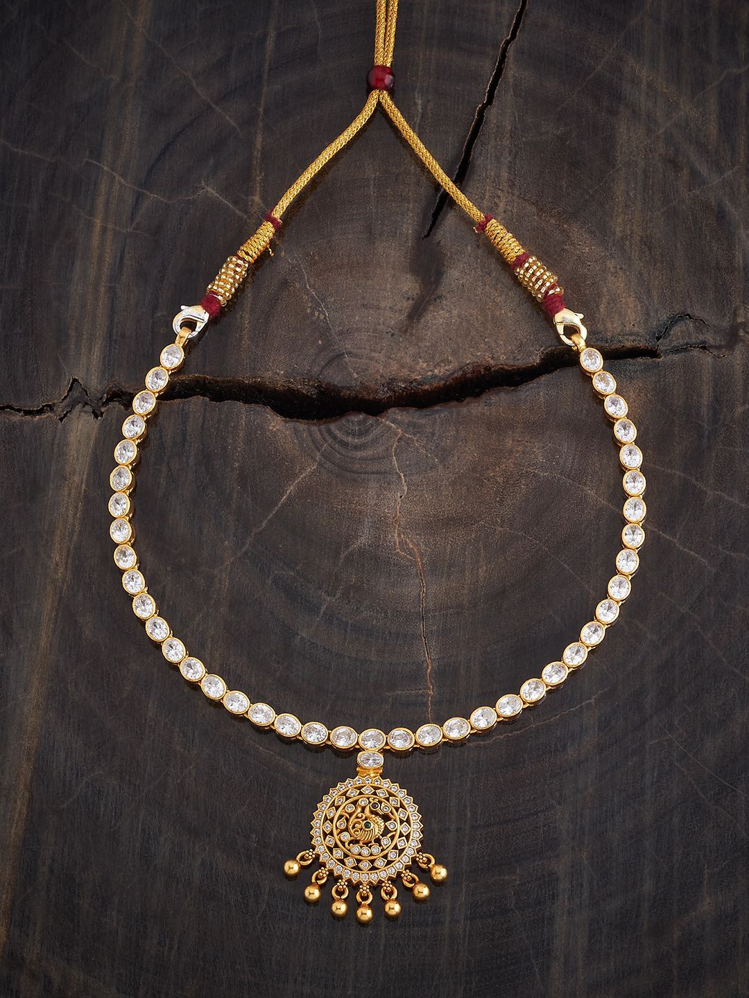 

Kushal's Fashion Jewellery 92.5 Pure Silver Gold-Plated Temple Necklace