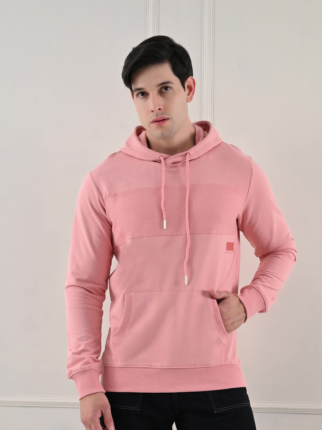 

STARFOX Men Self Design Hooded Oversized Sweatshirt, Pink