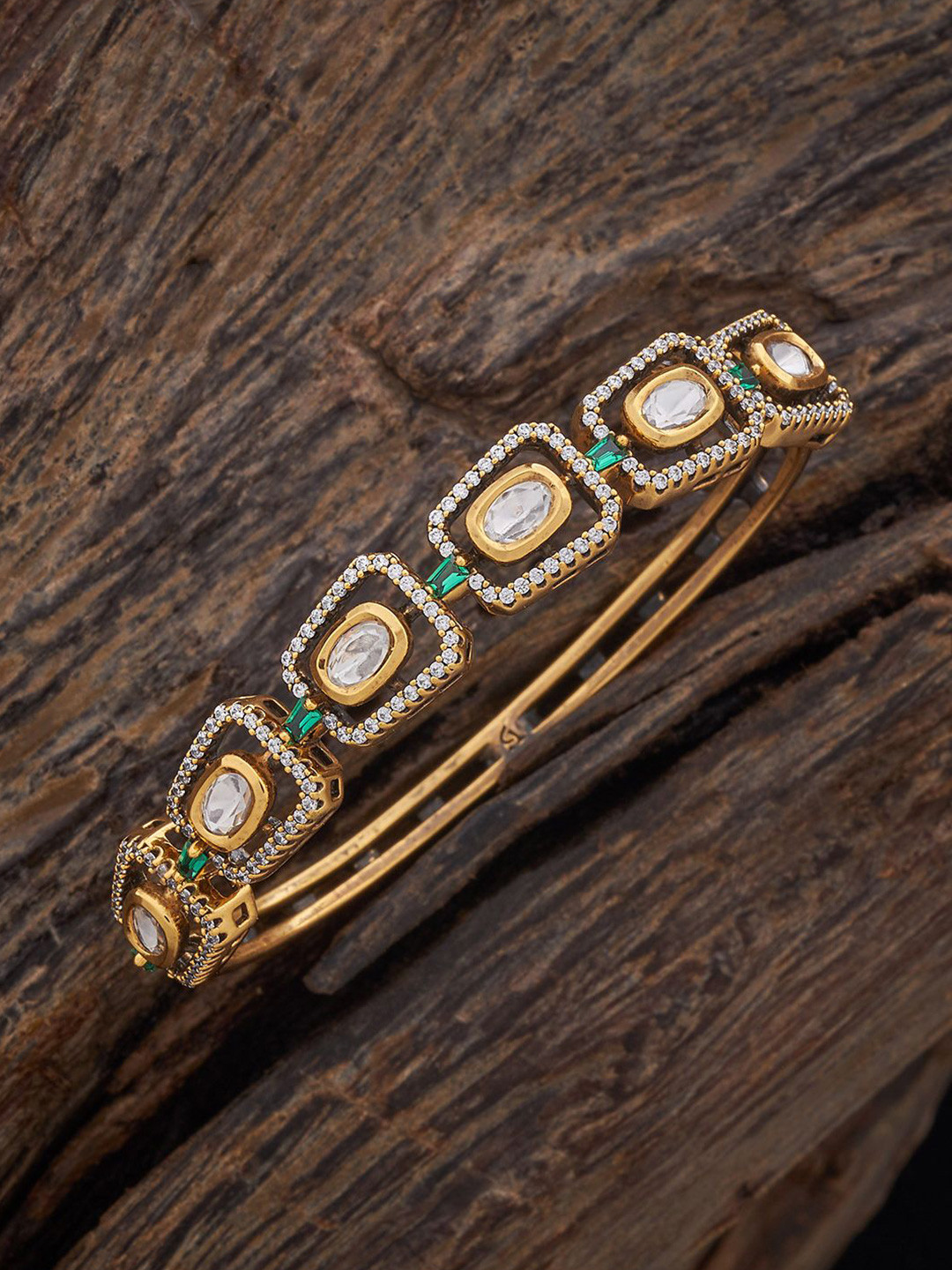 

Kushal's Fashion Jewellery Kundan Stone-Studded Kada Bracelet, Gold