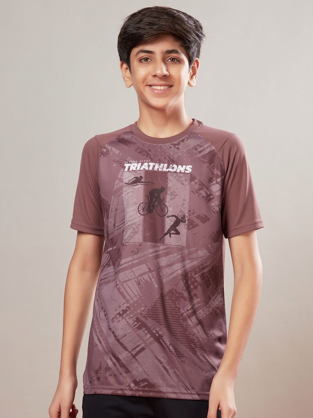 

Technosport Boys aw'24 UPF50 Graphic Printed Casual T-shirt, Mauve