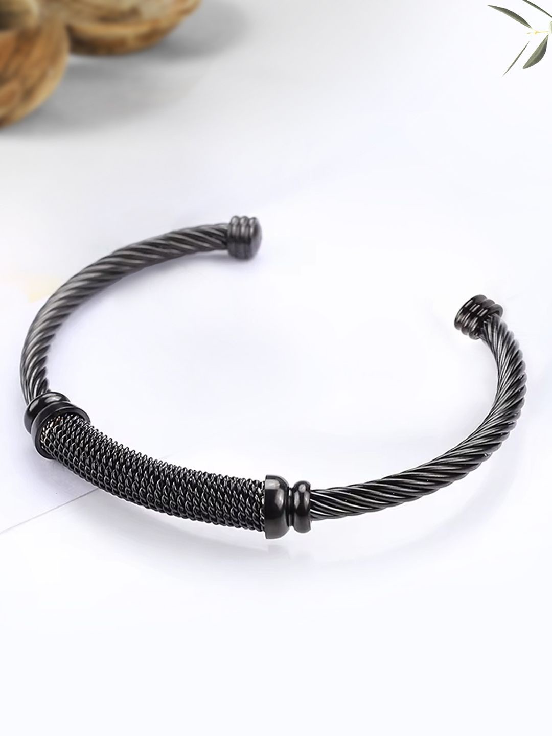 

Peora Men Stainless Steel Kada Bracelet, Black