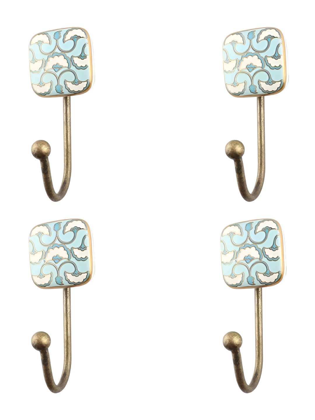 

IndianShelf Turquoise Blue 4 Piece Ceramic Square Wall Hanger Hooks for Kitchen