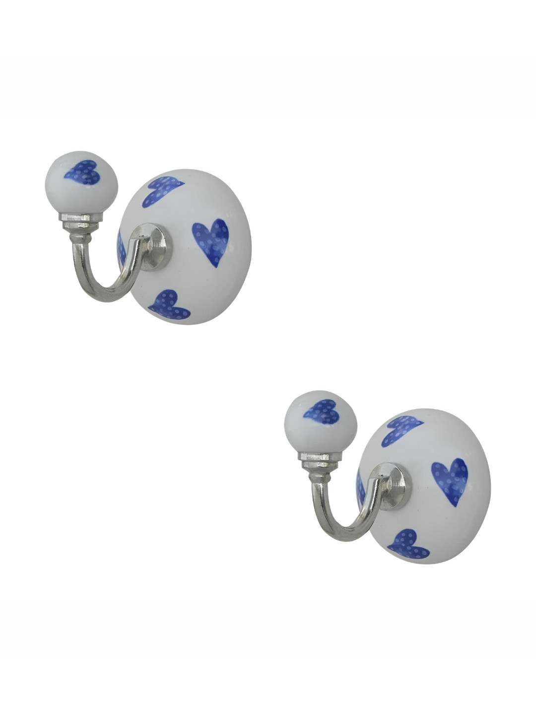 

IndianShelf Blue and White 2 Piece Heart Printed Ceramic Wall Hooks