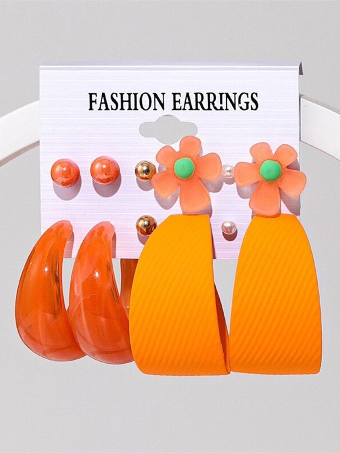 

DESTINY JEWELS Set Of 6 Gold-Plated Contemporary Drop Earrings, Orange