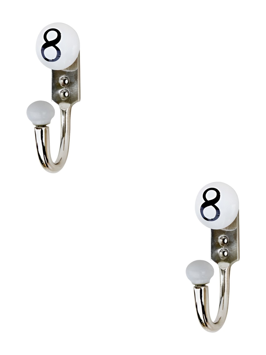 

IndianShelf White & Black 2 Pieces Printed Ceramic & Zinc Wall Hooks
