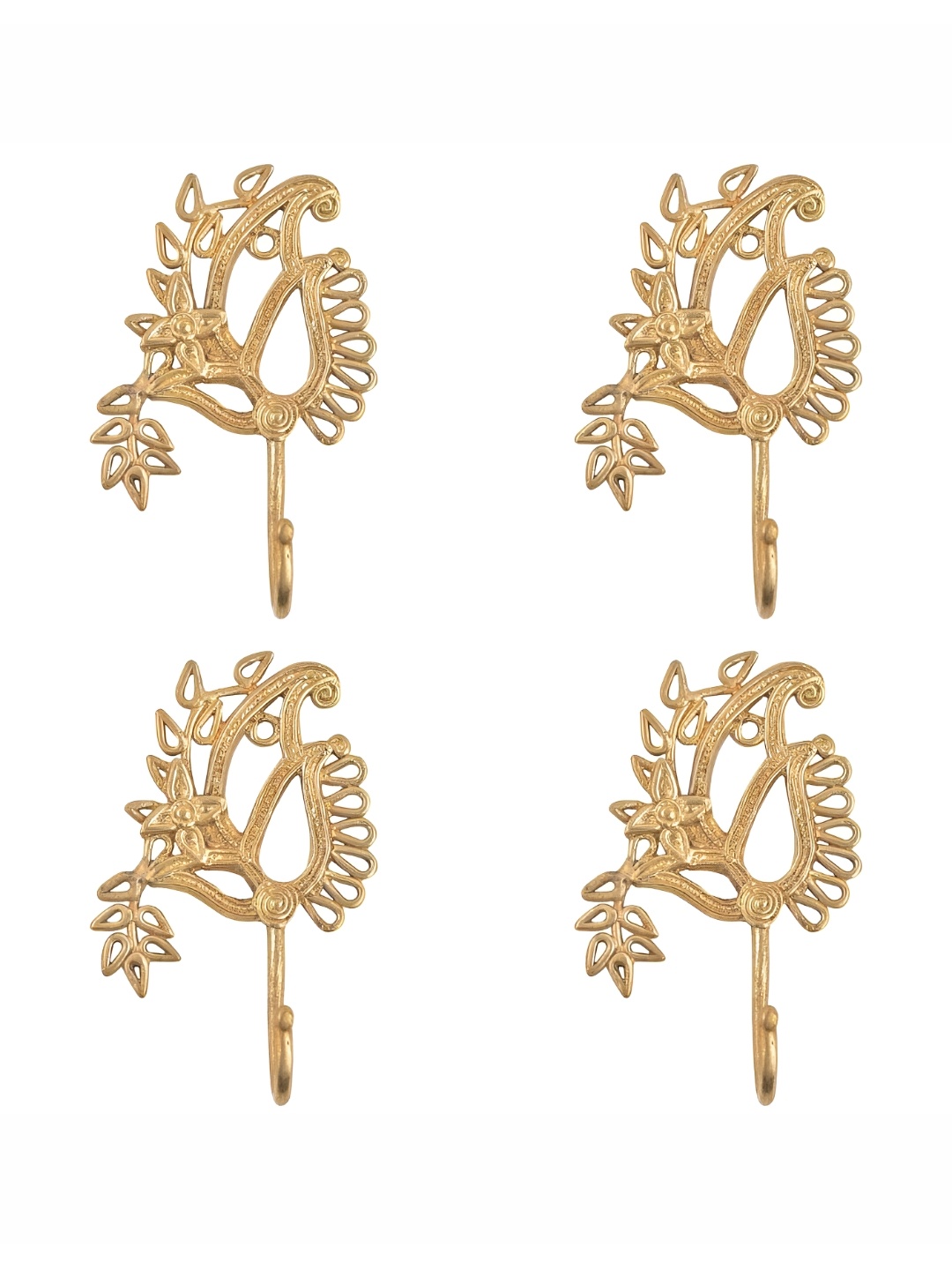 

IndianShelf Gold Toned 4 Pieces Brass Parsley Leaf Wall Hanger Key Holders