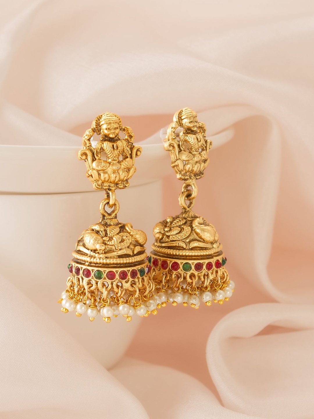 

aadita Gold Plated Beaded Dome Shaped Jhumkas