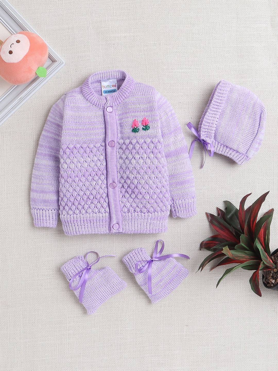 

BUMZEE Girls Front-Open Sweater With Cap & Socks, Lavender