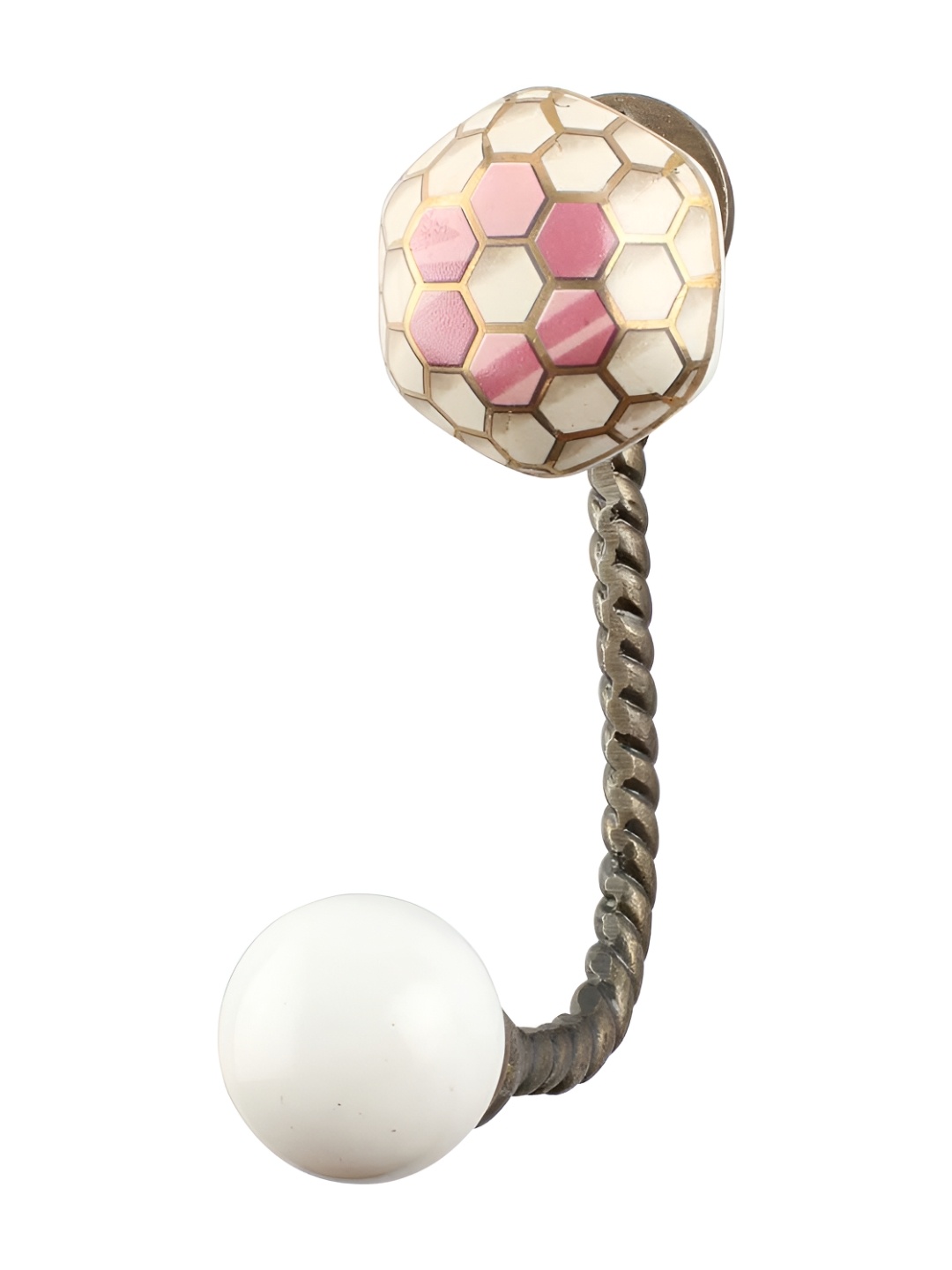 

IndianShelf Pink Ceramic Football Pattern Hexagon Key Holder Hook For Kitchen