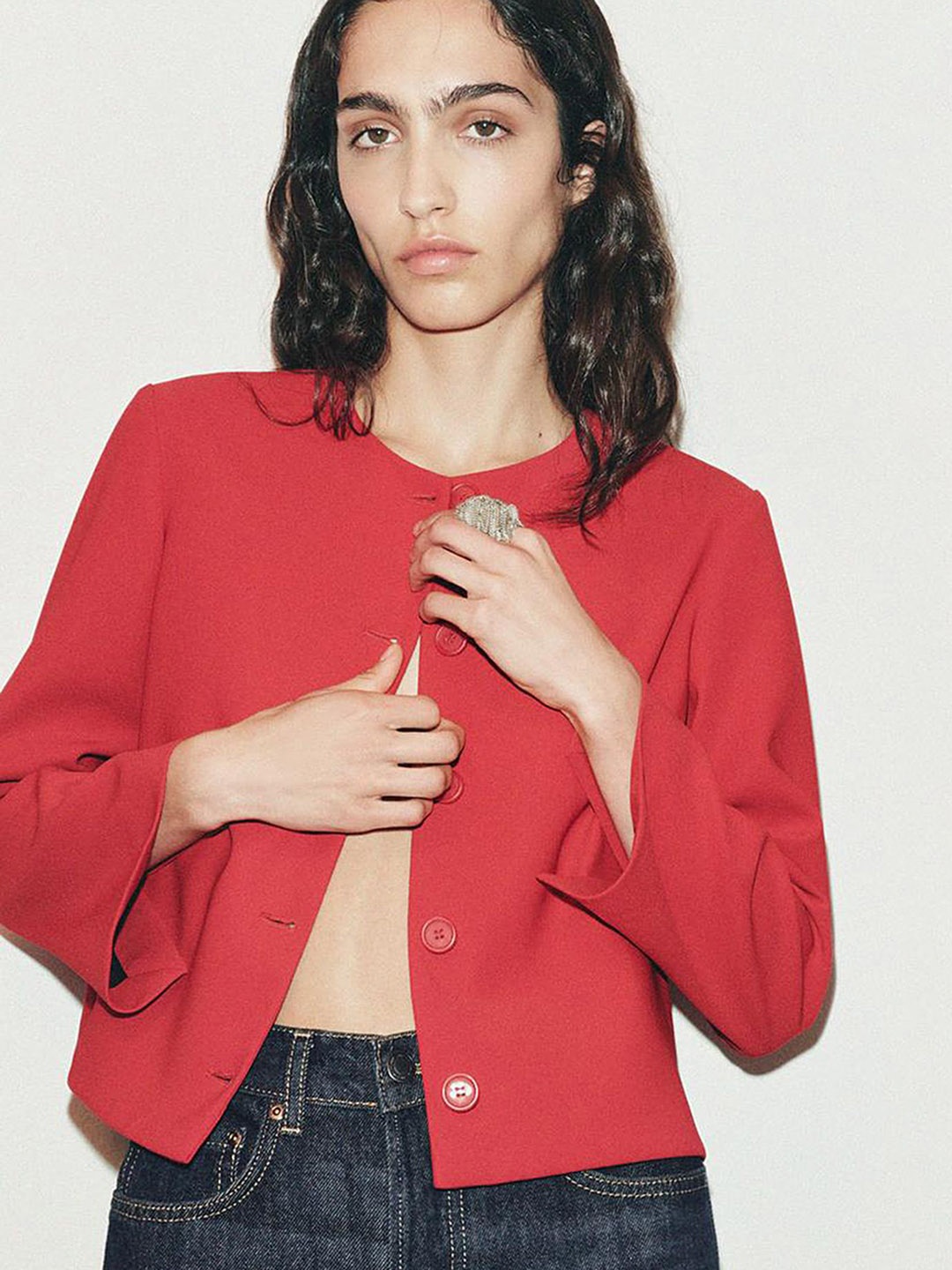

LULU & SKY Women Collarless Solid Casual Tailored Jacket, Red