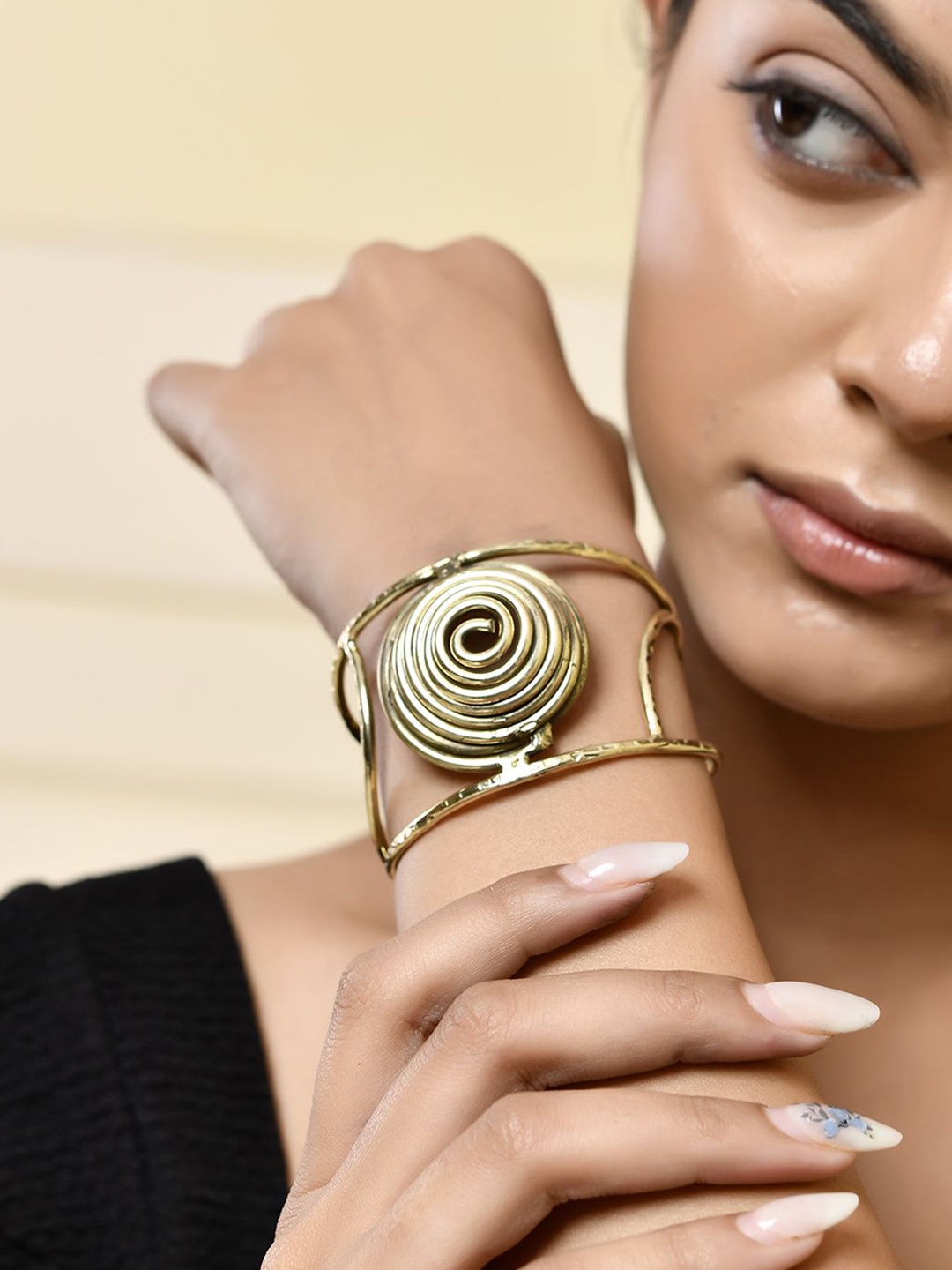 

Silvermerc Designs Women Brass Temple Gold-Plated Cuff Bracelet