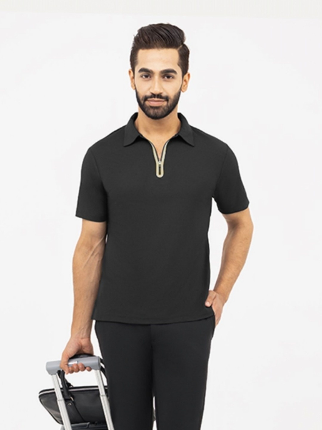 

Harfun Men Solid Polo Collar T-shirt, Black