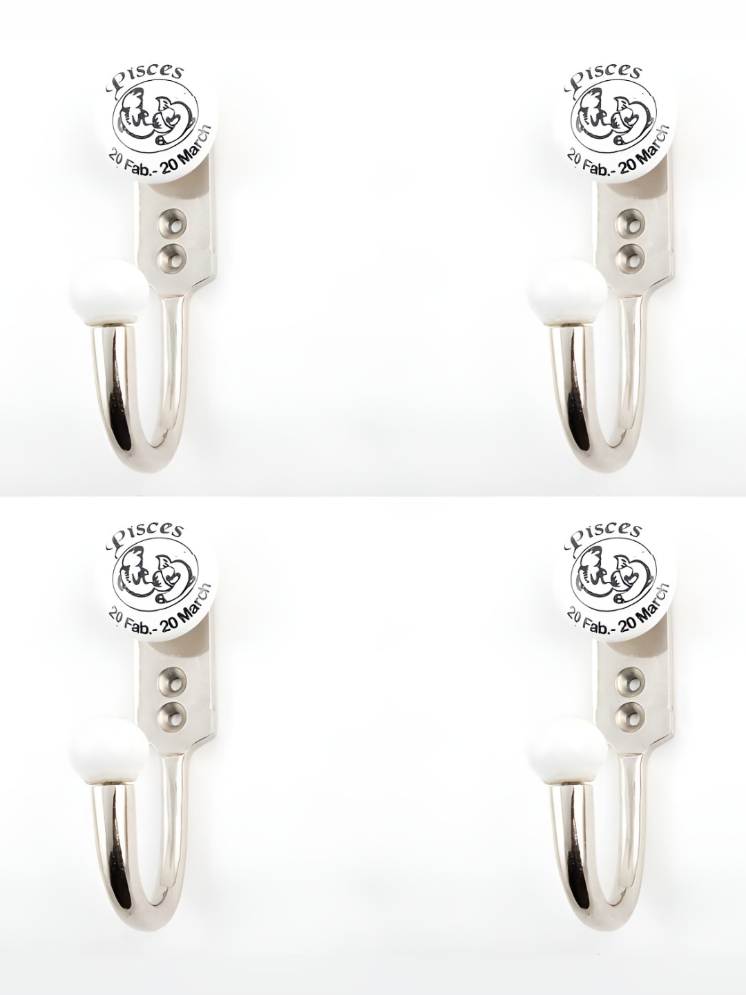 

IndianShelf Silver-Toned & White 4 Pieces Ceramic Pisces Wall Hooks