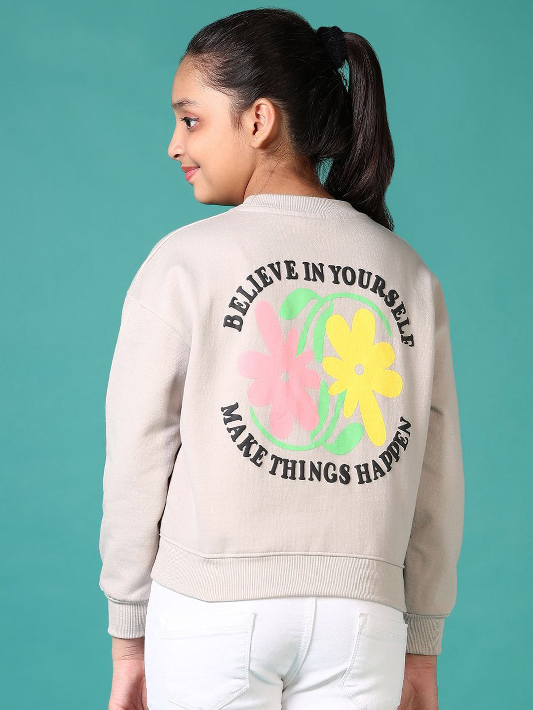 

V-Mart Girls Cotton Graphic Printed Sweatshirt, Grey