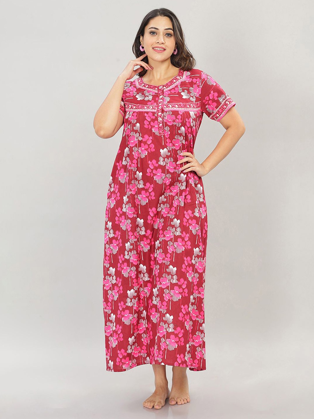 

NAIDU HALL Printed Pure Cotton Maxi Nightdress, Pink