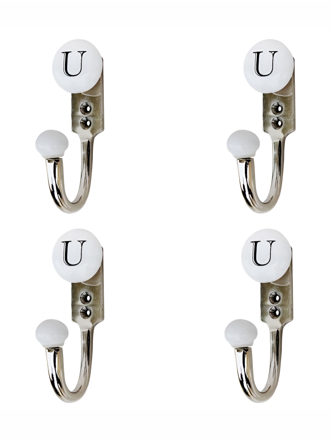 

IndianShelf White 4 Pieces Ceramic & Zinc U Alphabet Cloth Hangers Coat Hooks