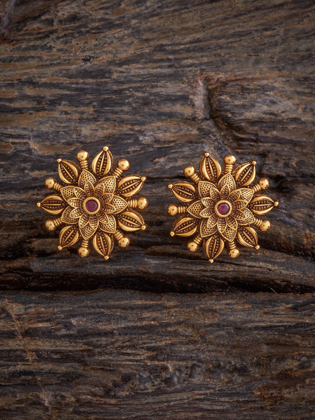 

Kushal's Fashion Jewellery Gold-Plated Floral Antique Studs Earrings