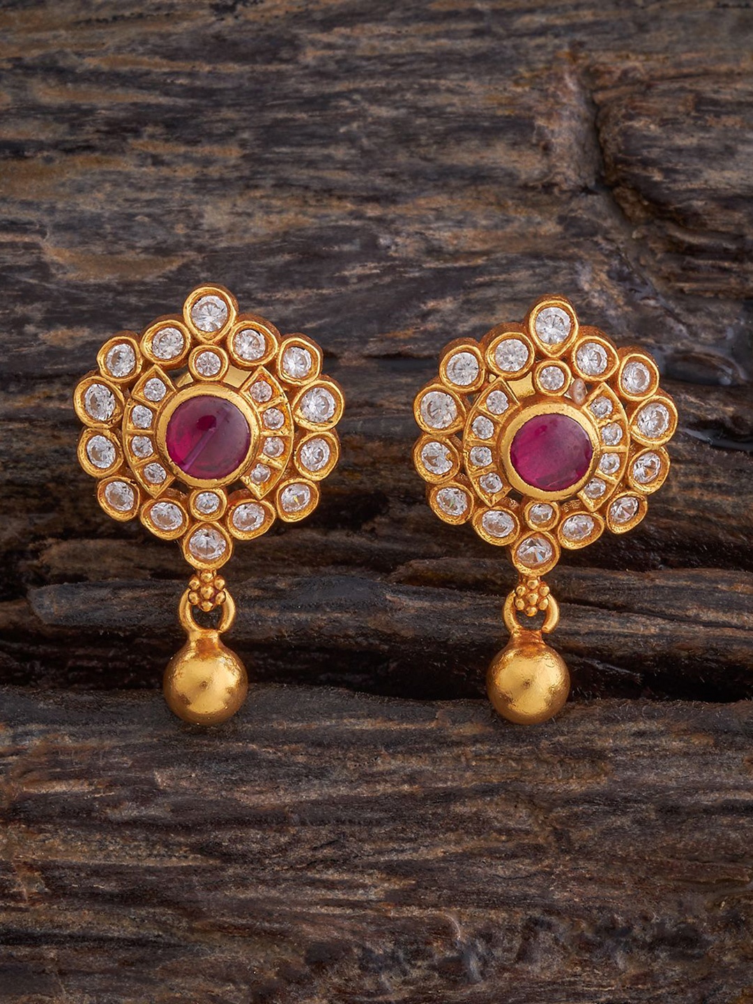 

Kushal's Fashion Jewellery 92.5 Pure Silver Gold-Plated Zircon Studded Studs Earrings