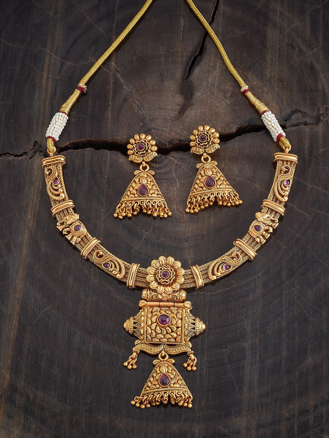 

Kushal's Fashion Jewellery Gold Plated Stone Studded Antique Jewellery Set