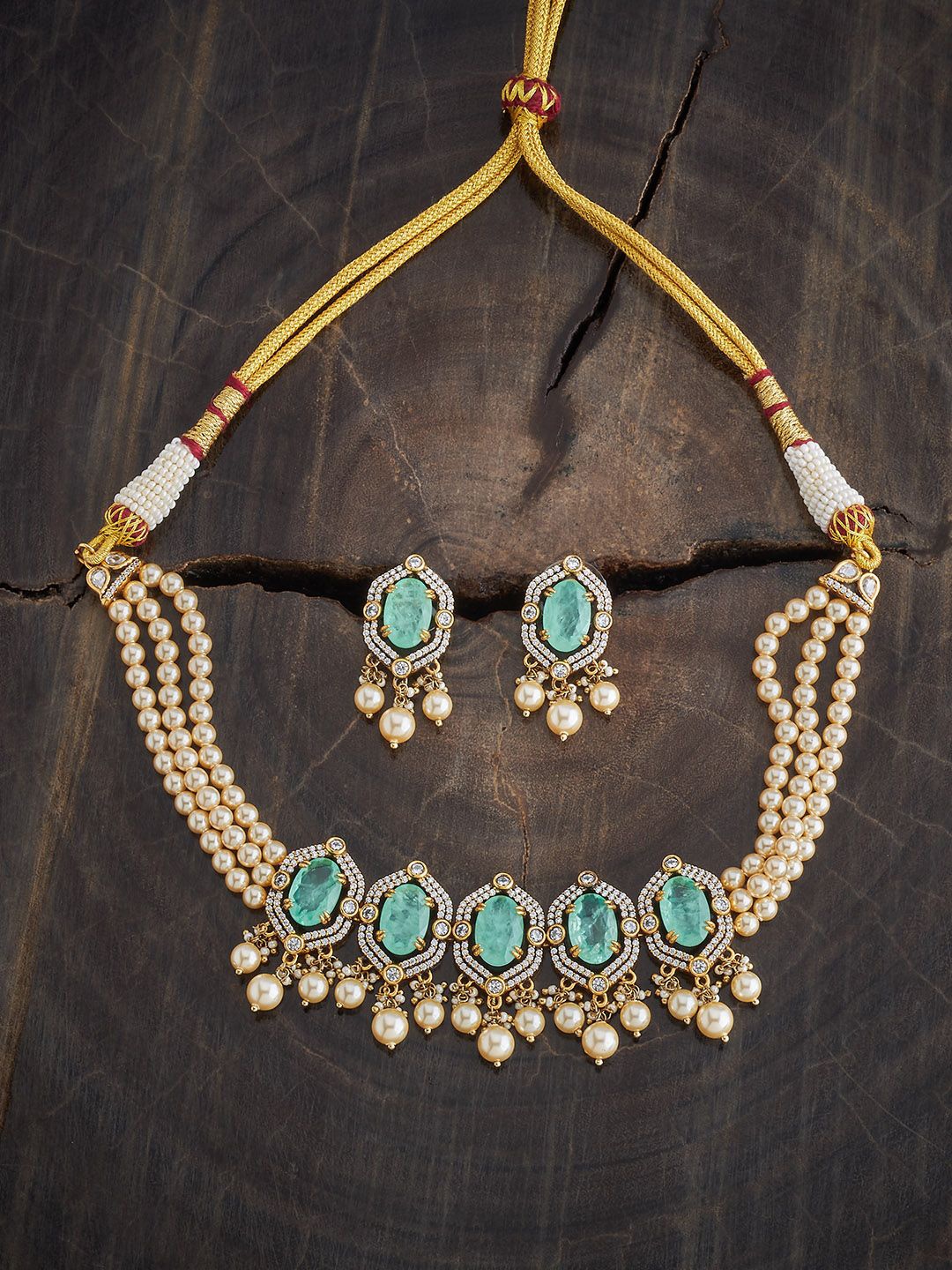 

Kushal's Fashion Jewellery Kundan-Studded & Beaded Jewellery Set, Gold