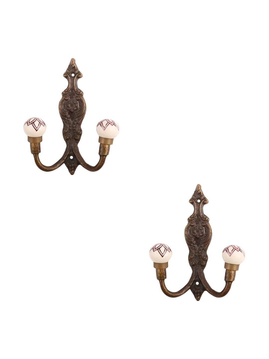 

IndianShelf Cream Colored & Brown 2 Pieces Textured Ceramic Wall Hooks