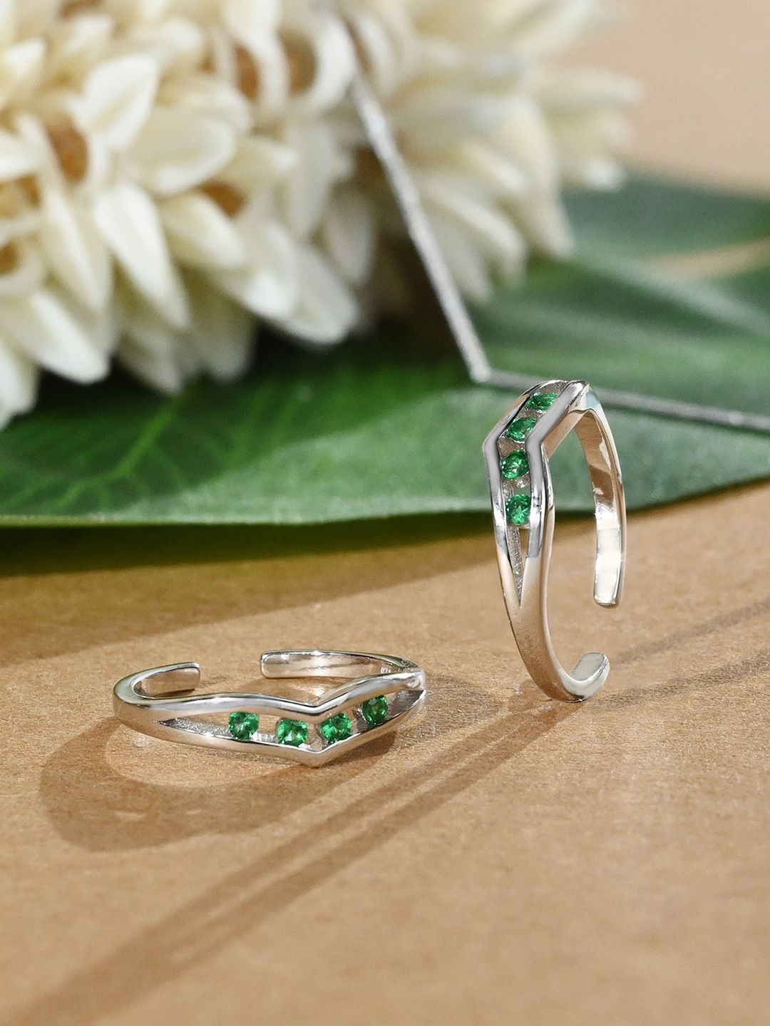 

TOUCH925 Cubic Zirconia Studded Toe Rings, Silver