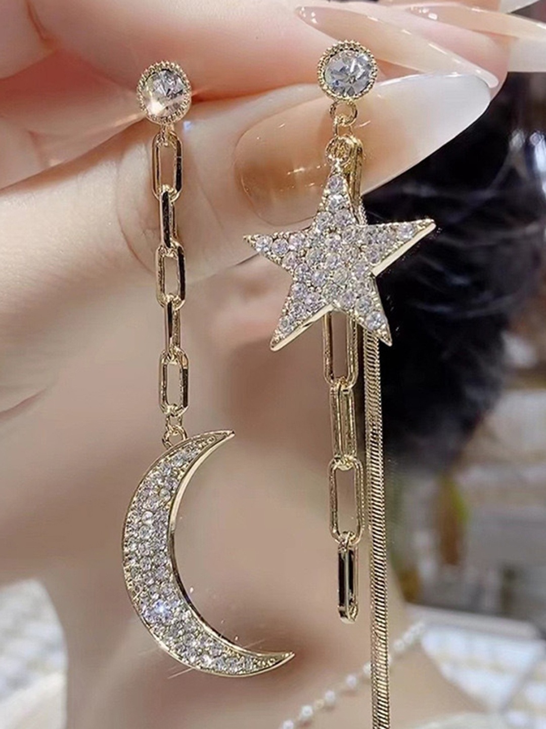 

DESTINY JEWELS Gold-Plated Cubic Zirconia Teardrop Shaped Drop Earrings